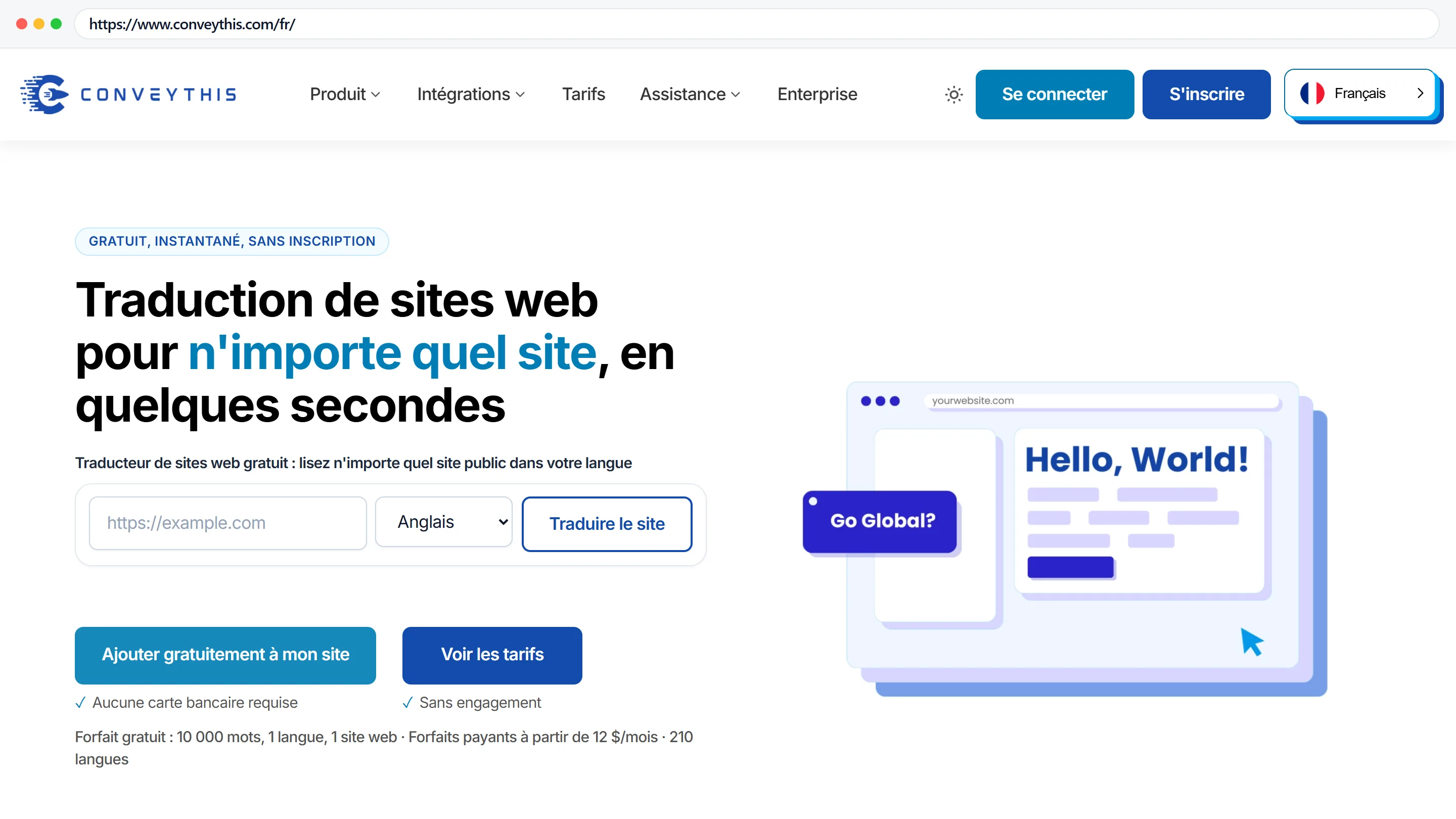 The ConveyThis homepage in French at its own address, conveythis.com/fr/