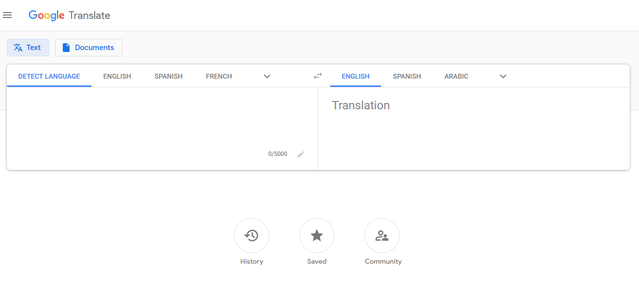 Captura de tela do Google Tradutor