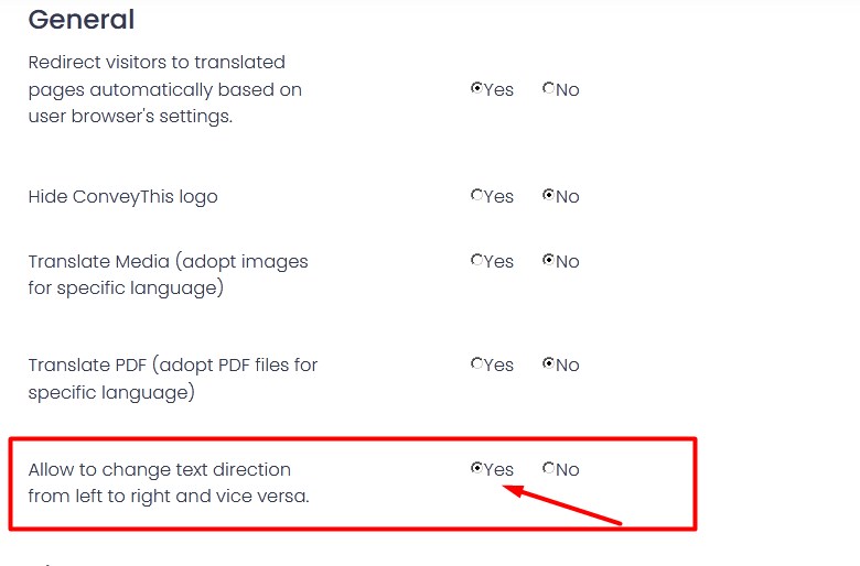 ConveyThis Guide: Allow to change text direction 1 दाएँ से बाएँ