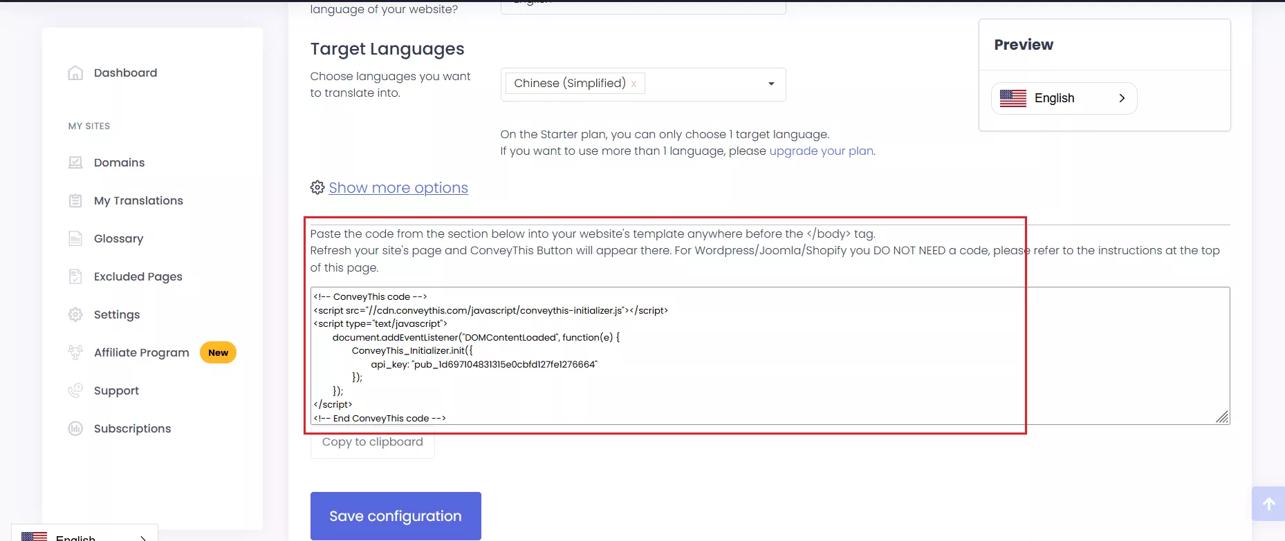 configurações no host local