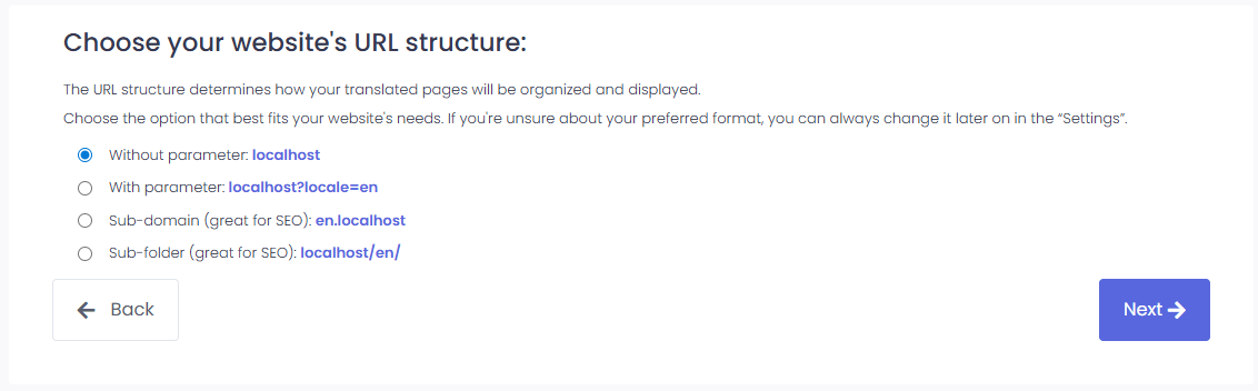 URL Structure settings page for ConveyThis
