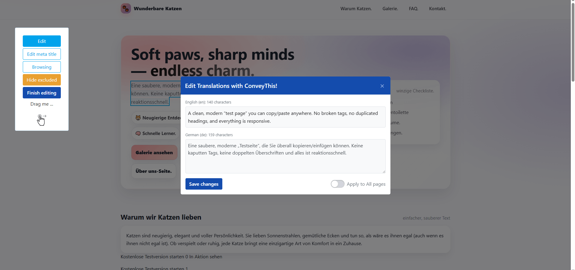 Visual Editor page for ConveyThis