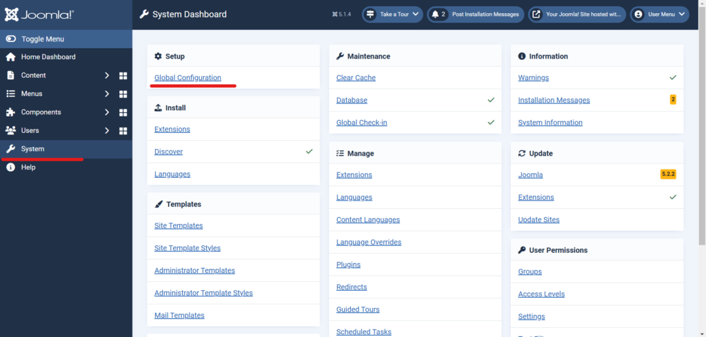 Joomla Dashboard