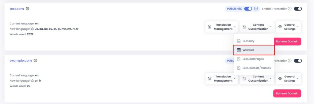 Whitelist Conveythis example