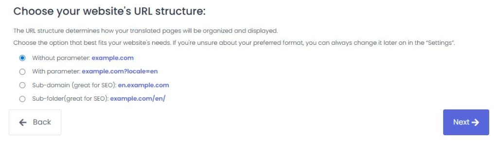 The screenshot from Conveyths domain set up where you can select url structure
