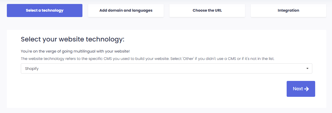 Select a technology page for ConveyThis