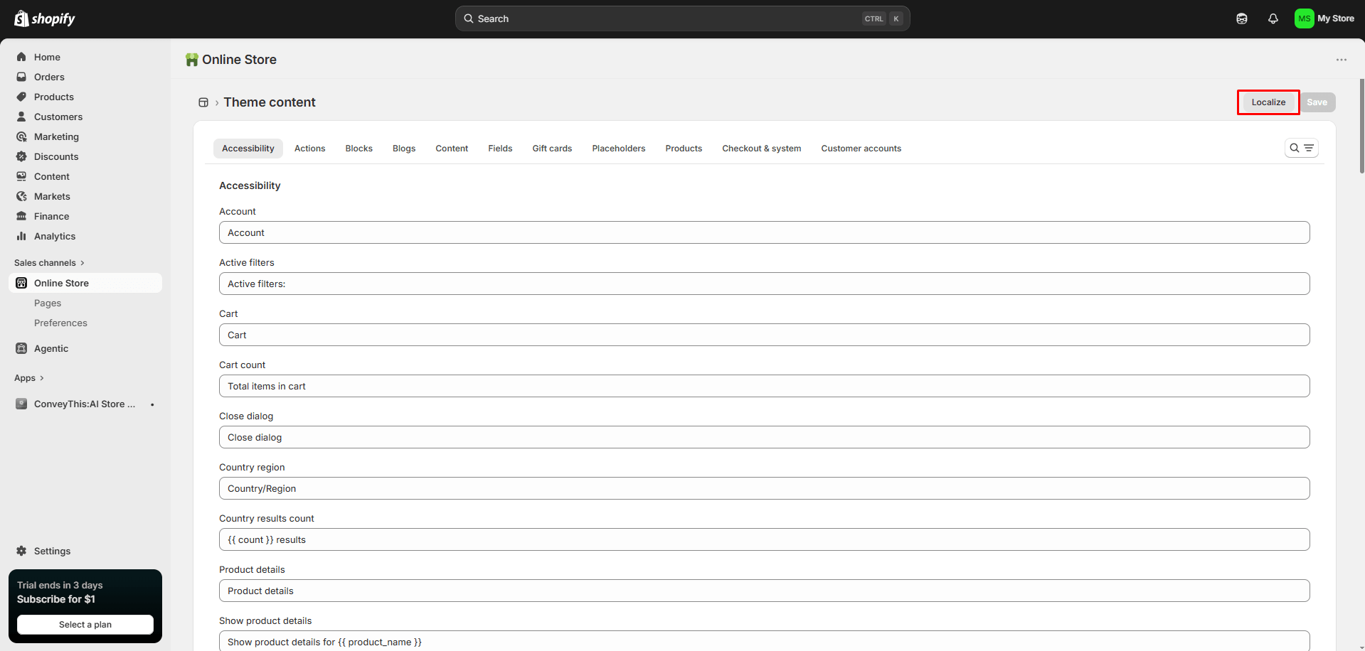 Shopify Localize button location