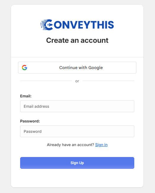 ConveyThis Shopify plugin registration page