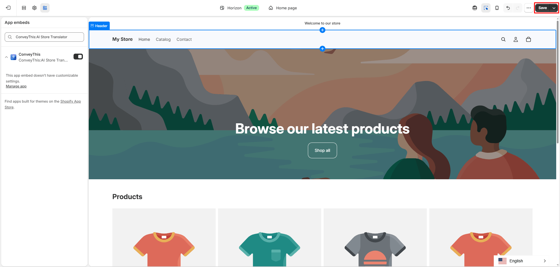 Shopify save button location