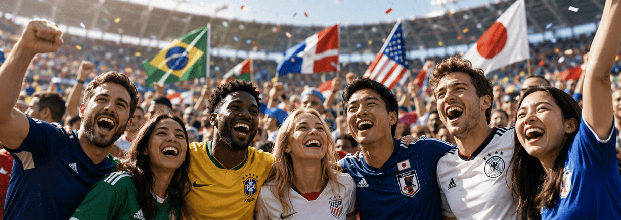 International football fans celebrating together