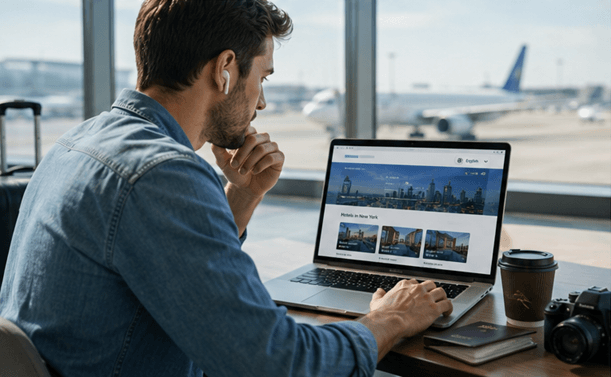 Football fan planning a trip online